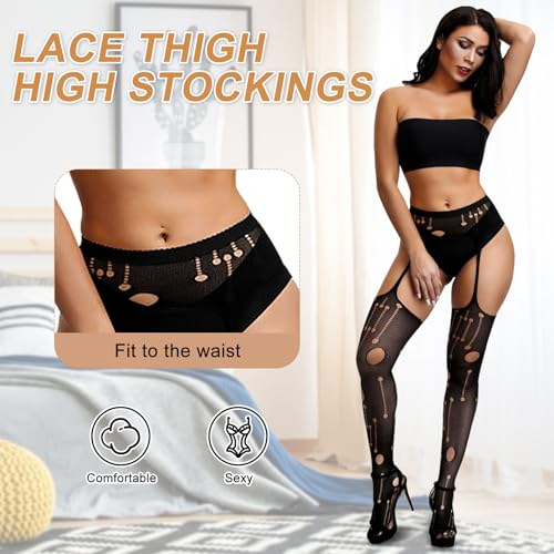 Image of Chalier Fishnet Stockings Lace Tights Thigh High Stockings for Women