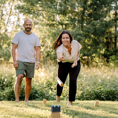 Image of Vivere Kubb Yard Game Set Tournament Quality, Viking Chess Outdoor Clash Toss Yard Game with Carrying Case - Premium Rubber Wood with Corner Stakes