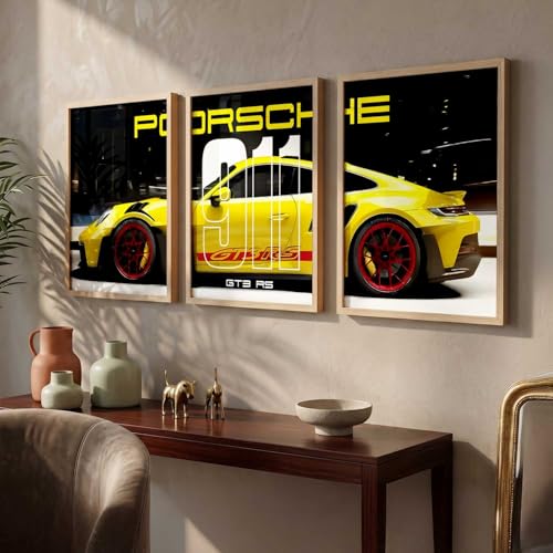 Image of kotart Big Sports Car Framed Posters Gift Items for Boys Room Wall Decoration Bedroom Living Room Office Studio Decor | Car Poster Frame for Wall Decor Set Of 3 Size (19 X 25 inch)