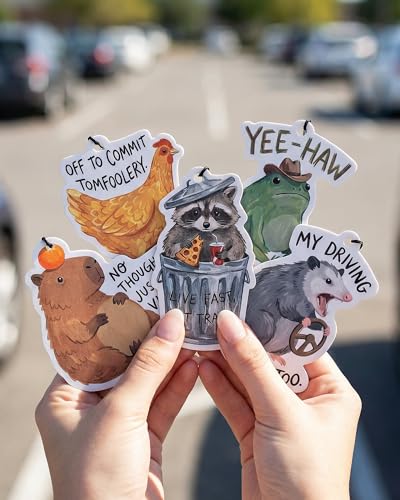 Image of Funny Car Air Freshener 5pcs Cute Capybara Raccoon Frog Opossum Chicken Animal Fresheners, Hanging Car Accessories for Women Teen Girls, Funny Gift for New Drivers