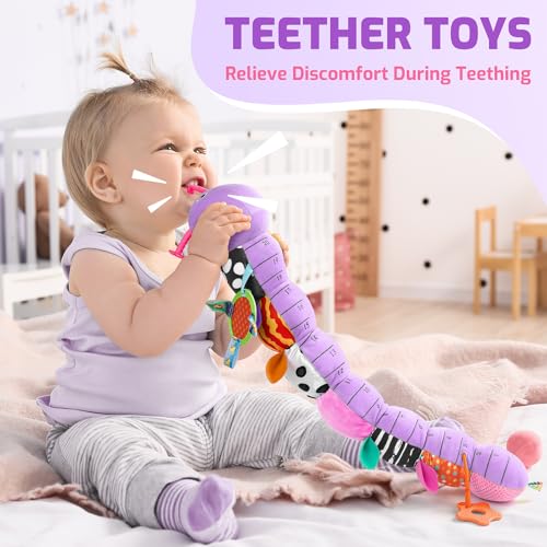 Image of Sumobaby Baby Toys 0-6 6-12 Months, Music Caterpillar Plush Toy with Baby Mirror, Pull String&Crinkle Rattle,Infant Teething Toys,Tummy Time for 0-3-6-12 Month Boys Girls Newborn Gifts (Purple-Leaf)