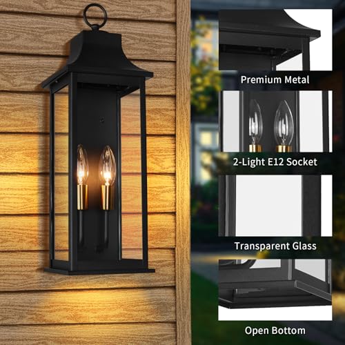 Image of JYZ 20 inch Exterior Coach Light Wall Mount, Farmhouse Outdoor Entry Wall Lantern Fixture, Exterior Wall Sconce with E12 Base, Anti-Rust Aluminum with Clear Glass Wall Lamp for Porch, Garage, Patio