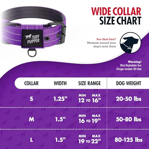 Image of Tuff Pupper Heavy Duty Tactical Dog Collar | 1.25 inch Wide Ballistic Nylon | Reflective Stitching | Integrated ID Tag Holder | Stainless Steel Buckle | Padded Lining | Small & Medium Dogs (Purple, Small)