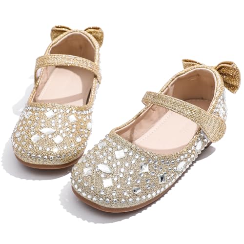 WUIWUIYU Toddler Girls Ballet Flats Shoes Ballerina Bowknot Glittery Rhinestone Mary Jane Princess Dress Shoe for Wedding Party School Birthday
