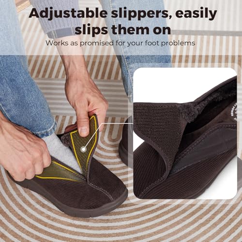 FitVille Diabetic Shoes for Men Extra Wide Width Adjustable Straps Men's Diabetic Shoes with Warm Fur Lining Diabetic Slippers for Men Extra Wide Width Foot Pain Relief Neuropathy4