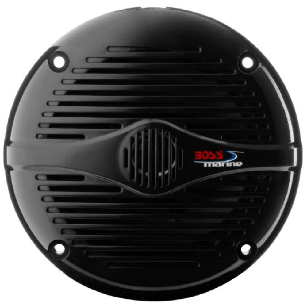 KIT-Set FÜR BOSS Audio Systems MR50B 2 Schwarze 2-Wege-Marinelautsprecher 5,25" 13,5 cm 135 mm, 75 Watt rms 150 Watt max, wasserdicht, Meer, Schwimmbad, Boot, Hotel, pro Paar + kostenloses Zubehör