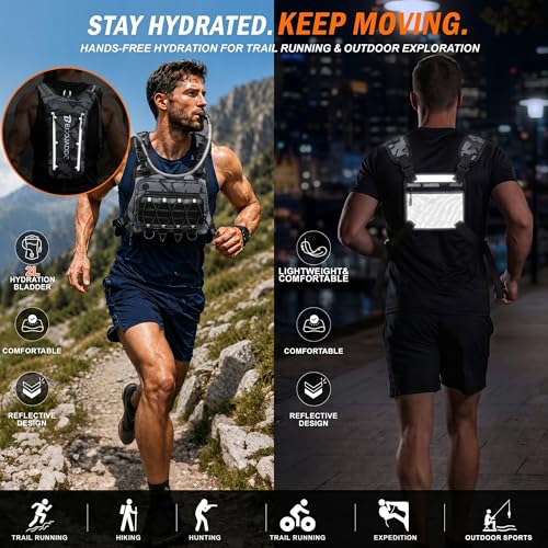 Image of BECOJADDE Running Vest for Men with 2L Water Bladder Tactical Hydration Backpack Adjustable Lightweight Chest Pack for Marathon Hunting Cycling