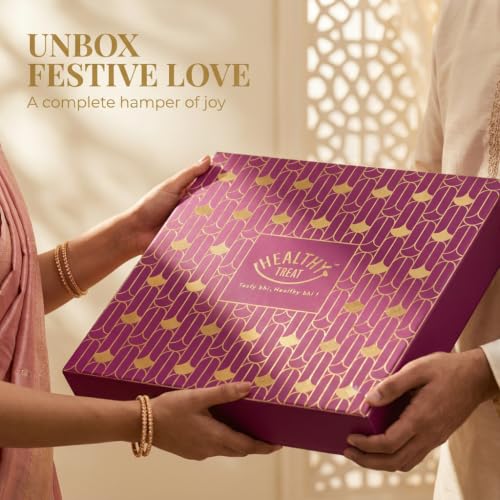 Image of Healthy Treat Magic Box Rakhi Hamper for Brother with Dry Fruits, 18 Items | Rakhi Pair, Roli Chawal, Almonds, Cashews, Seed Mix, Gud Chana, Gud Saunf, Sesame Peanut, Chocolate Laddoo, Raksha Bandhan