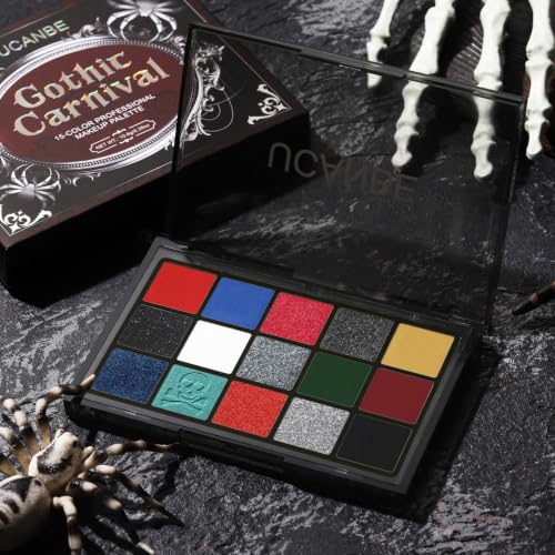Image of UCANBE Halloween Eyeshadow Palette, 15 Colors Matte Shimmer Metallic Eye Shadow Palette, Highly Pigmented Blendable Makeup Palette for Cosplay, Costume Party, Gothic Smoky Eye & Festival Makeup