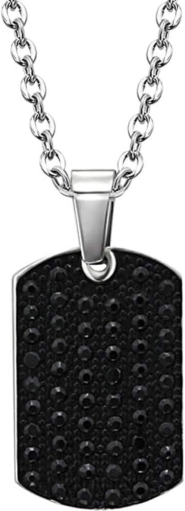 Amanto Baha Men's Dogtag Pendant Necklace - 316L Steel - Zirconia - 19x30mm - 60cm