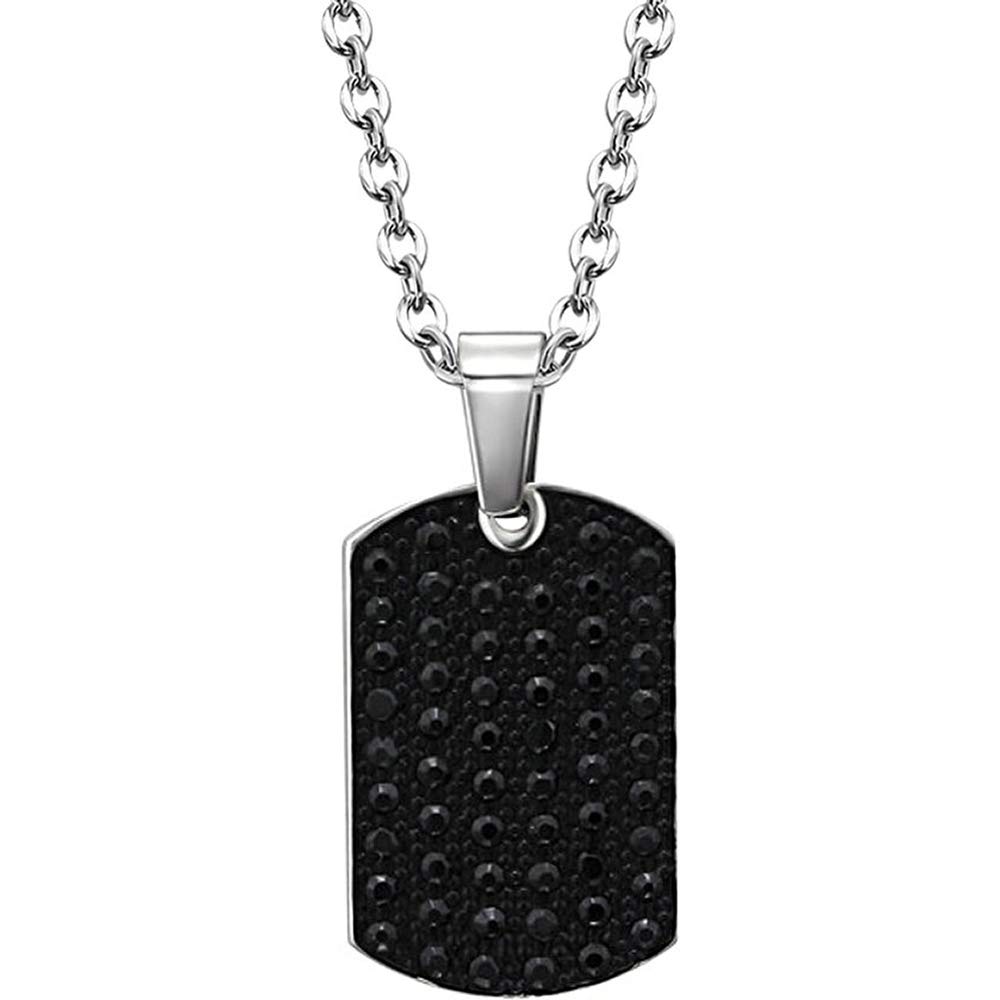 Amanto Baha Men's Dogtag Pendant Necklace - 316L Steel - Zirconia - 19x30mm - 60cm