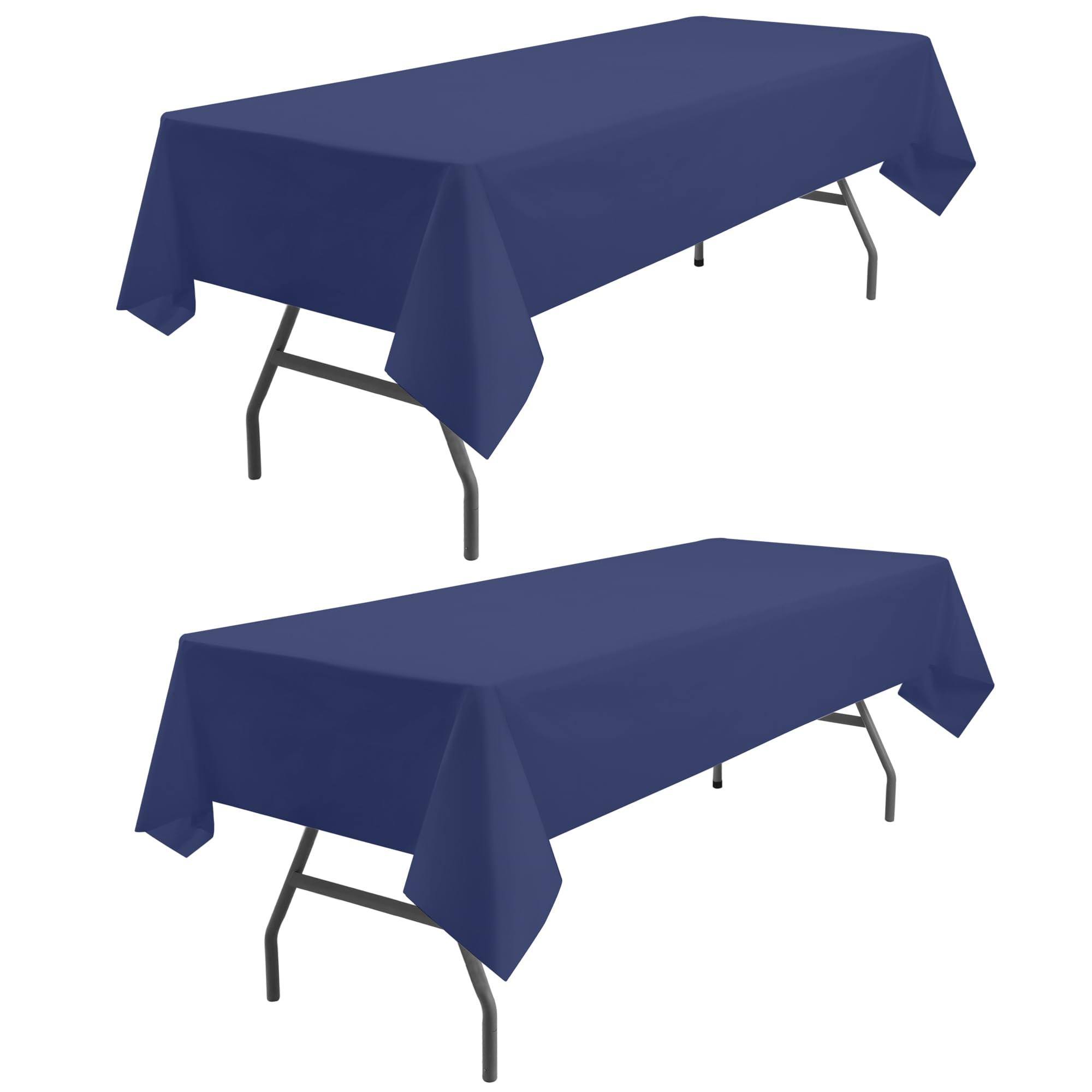 odibo Paquete de 2 manteles desechables de plástico azul marino de 54 x 108 pulgadas, para fiestas, cumpleaños, bodas, picnic, eventos, se adapta a mesas rectangulares de hasta 8 pies