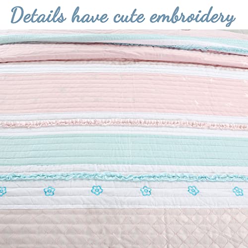 image for Cozy Line Home Fashions Light Pink Blue Ruffles Girl 100% Cotton Rever