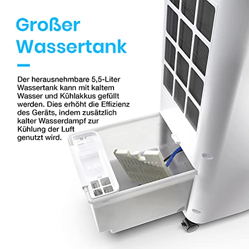 Pro-Breeze-5-Liter-Mobiler-Luftkuehler-4-in-1-mit-3-Stufen-LED-Anzeige-Fernbedienung-Mobiles-Klimageraet-ohne-Abluftschlauch-mit-Wasserkuehlung-Ventilator-Luftbefeuchter-Nachtmodus