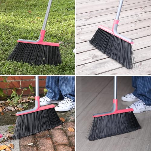 Image of KeFanta Heavy Duty Outdoor Broom with 54.7 inch Long Handle, Pink