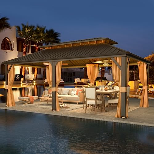 YOLENY-12-x-20-Gazebo-Hardtop-with-Aluminum-FrameGalvanized-Steel-Double-Roof-Gazebos-with-Curtain-and-NettingOutdoor-Metal-Pergolas-for-Garden-Lawn-Deck-Brown YOLENY 12 x 20 Gazebo Hardtop with Aluminum FrameGalvanized Steel Double Roof Gazebos with Curtain and NettingOutdoor Metal Pergolas for Garden Lawn Deck Brown