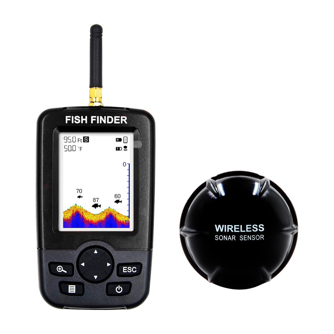 Bezprzewodowy echosonda do łodzi zanętowych RC V802PRO/V030/V080, głębokość 45 m, czujnik sonarowy 90°, kolorowy wyświetlacz LCD, zasięg 100 metrów, akcesoria wędkarskie do połowów morskich i podlod