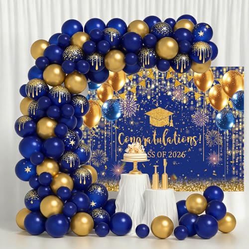 Fondo graduación azul y dorado 7x5ft Mocsicka miniatura 2