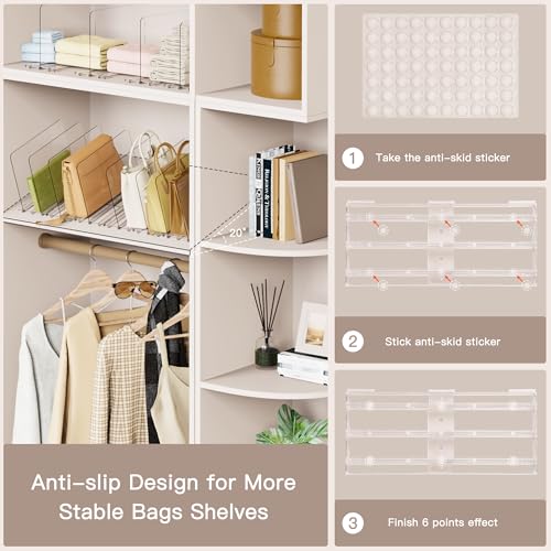 Criusia Adjustable Closet Purse Organizer Rack – 28.8" Extra-Long Shelf Divider with 6 Base Panels & 8 Dividers – Non-Slip Handbag Holder for Bags, Clothes, Kitchen, Office - Image 5