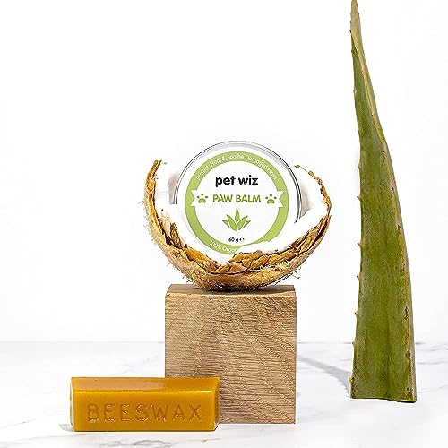 pet wiz Pfoten- & Nasenbalsam für Hunde & Katzen - Bio & Natürliche Inhaltsstoffe - Bio Pfoten- und Nasenbalsam für Hunde und Katzen - Kokosöl, Sheabutter, Vitamin E & Aloe (60g