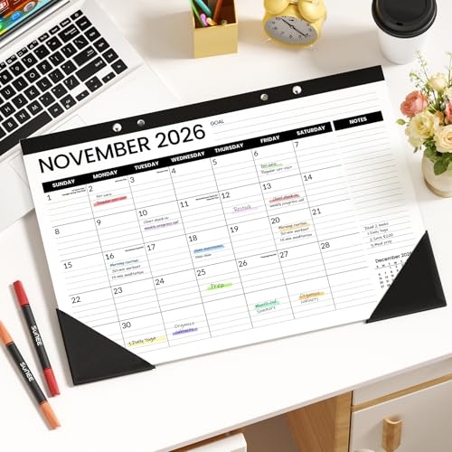 Image of SUNEE Desk Calendar 2026-2027, 17 inch x 12 inch, 18-Month Monthly Desk Calendar from Jul. 2026 - Dec. 2027, Academic Desk Calendar with Notes Section for Teacher, School, Black With Note