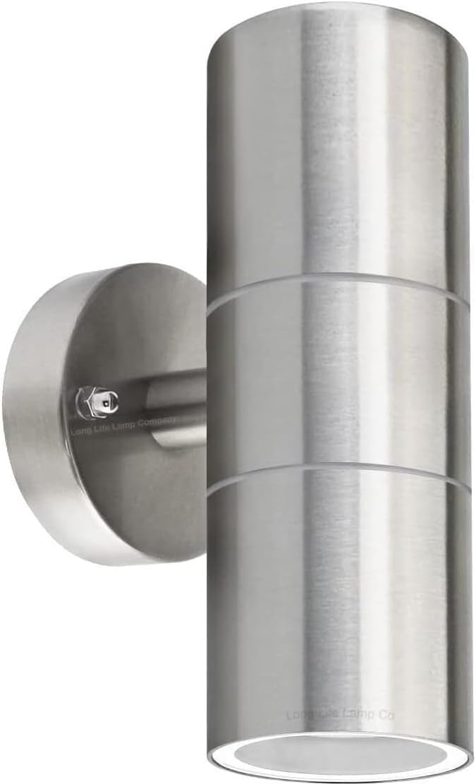 NTEK GU10 Silver Stainless Steel Double Indoor Outdoor Wall Lights, Modern Aluminum Up and Down Wall Lights, IP65 Garden Wall Lamp ZLC03 for Home, Garden, Entrance, Corridor Courtyard (Pack of 1)