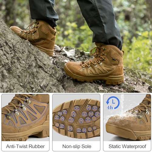 FREE SOLDIER Men's Waterproof Tactical Hiking Boots Military Work Boots Combat Boots(Brown 11.5)2