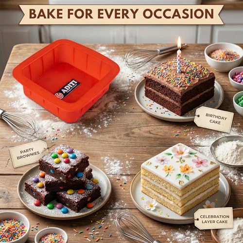 Image of Aditi Silicon Mould, Square (6 inches) | Premium Food Grade Quality | BPA Free & Non Toxic | Non-Stick & Reusable Mould | Ideal for Baking Cake | Soft, Flexible & Durable
