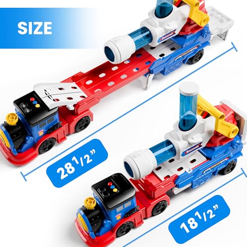 iPlay, iLearn Kids Launching Truck Toys for Boys Ages 3-5, Toddler Track Toy, 4 Mini Diecast Race Cars, Balls Shooting Game, Large Light Sound Carrier Train, Birthday Gifts for 4-6 7 8 9 Yrs Old Child - Image 8