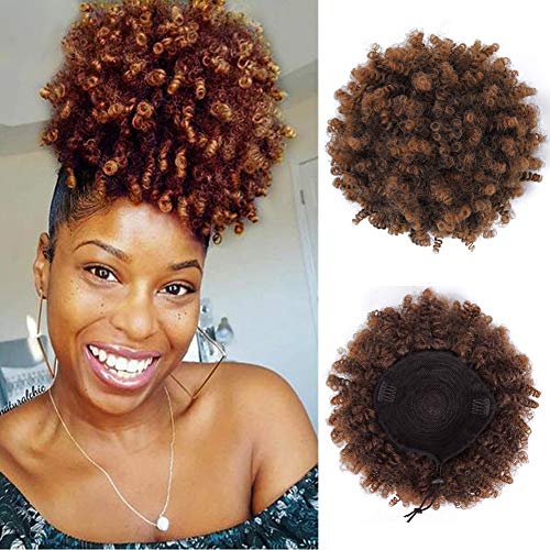Duacorn HAIR Afro Puff Drawstring Ponytail Soft Synthetic Drawstring Puff Ponytail Short Kinky Curly Hairpiece Updo Hair Extensions for Black Women (Brown 2/30#)