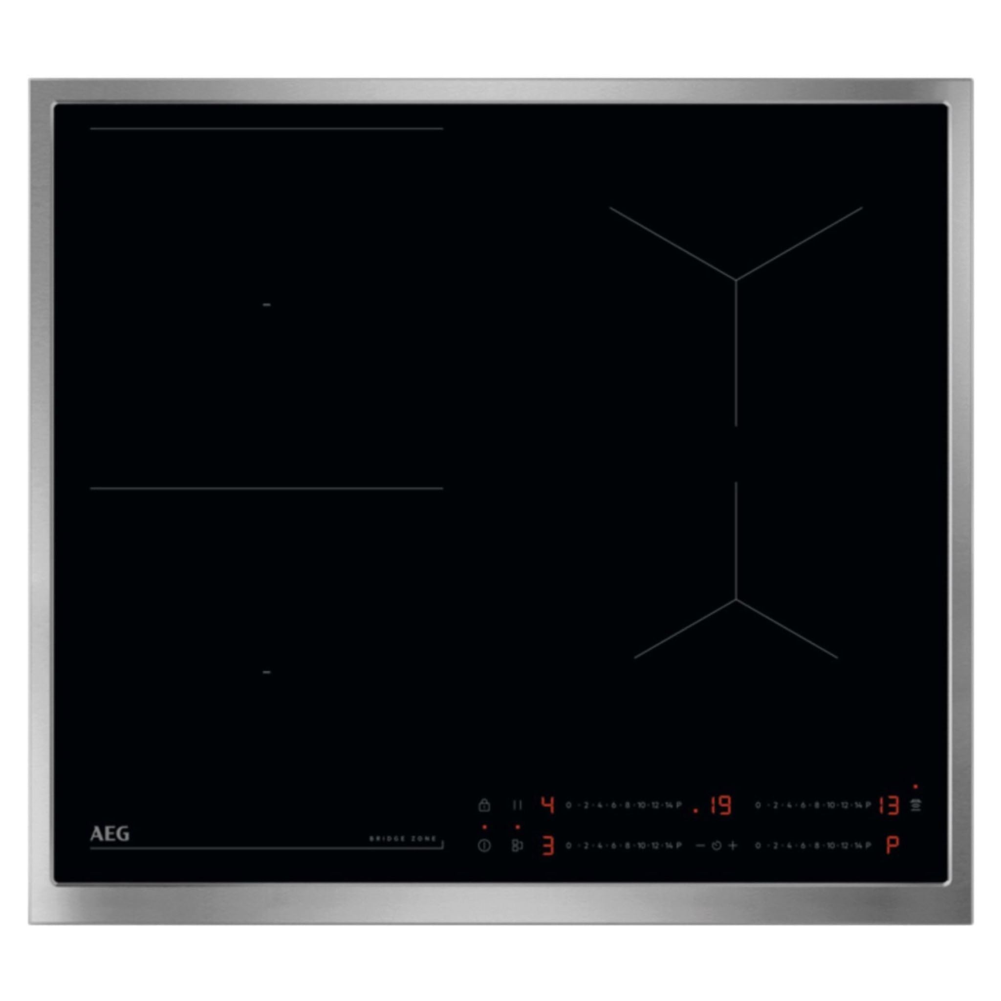AEG Plaque à induction autonome 60 cm - Fabriquée en Allemagne - 4 zones flexibles avec pont (combinaison 2 zones) - Fonction Power - Cadre SuperFlat - Minuterie - Touch/Compatible avec hotte