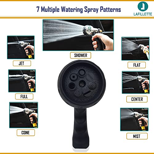 LAFILLETTE Garden Hose Nozzle, Hand Sprayer, Superior Metal Water Spray 7 Adjustable Watering Patterns Best for Lawns,Plants & Shrubs, Cleaning, and Watering Plants And Car Washing Sprinkler Water Gun