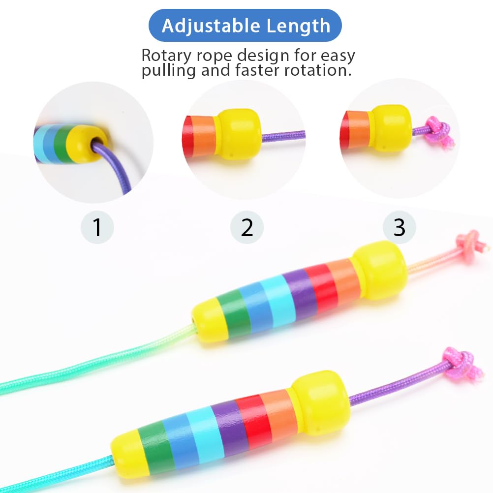 Springseil Kinder, 280cm Verstellbare Seilspringen Kinder mit Holzgriff, 7 Farben Regenbogen Skipping Rope Kids für Jungen und Mädchen Fitness