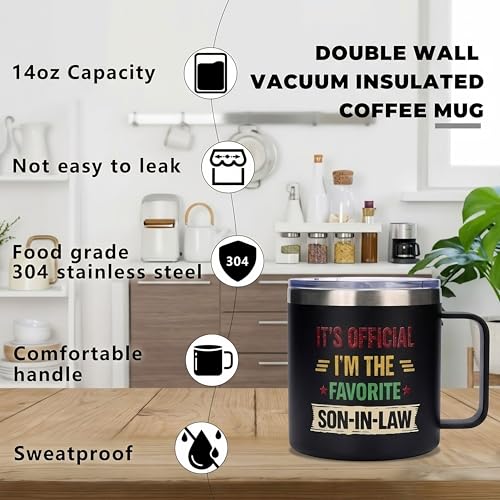 Taza para yerno favorito 14oz acero inoxidable negra miniatura 6