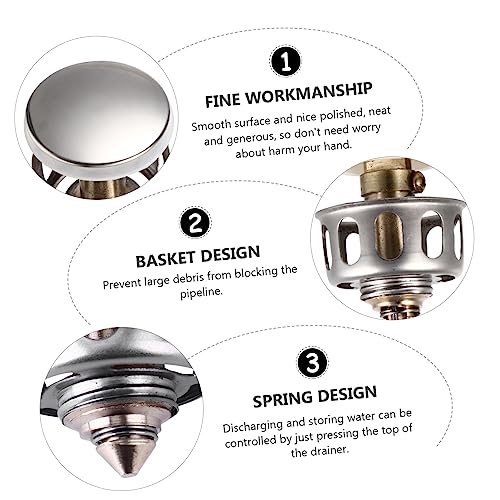Filtro y tapón para desagüe de lavabo acero inoxidable 4 piezas miniatura 6