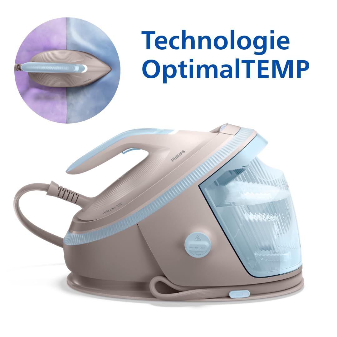 Philips Centrale Vapeur PerfectCare Série 7000 - Puissance 3120W, Effet pressing 600g, Pression 8.5 bars, Technologie OptimalTEMP, Eco, semelle SteamGlide Elite, Réservoir de 1.5L, Beige (PSG7200/60)