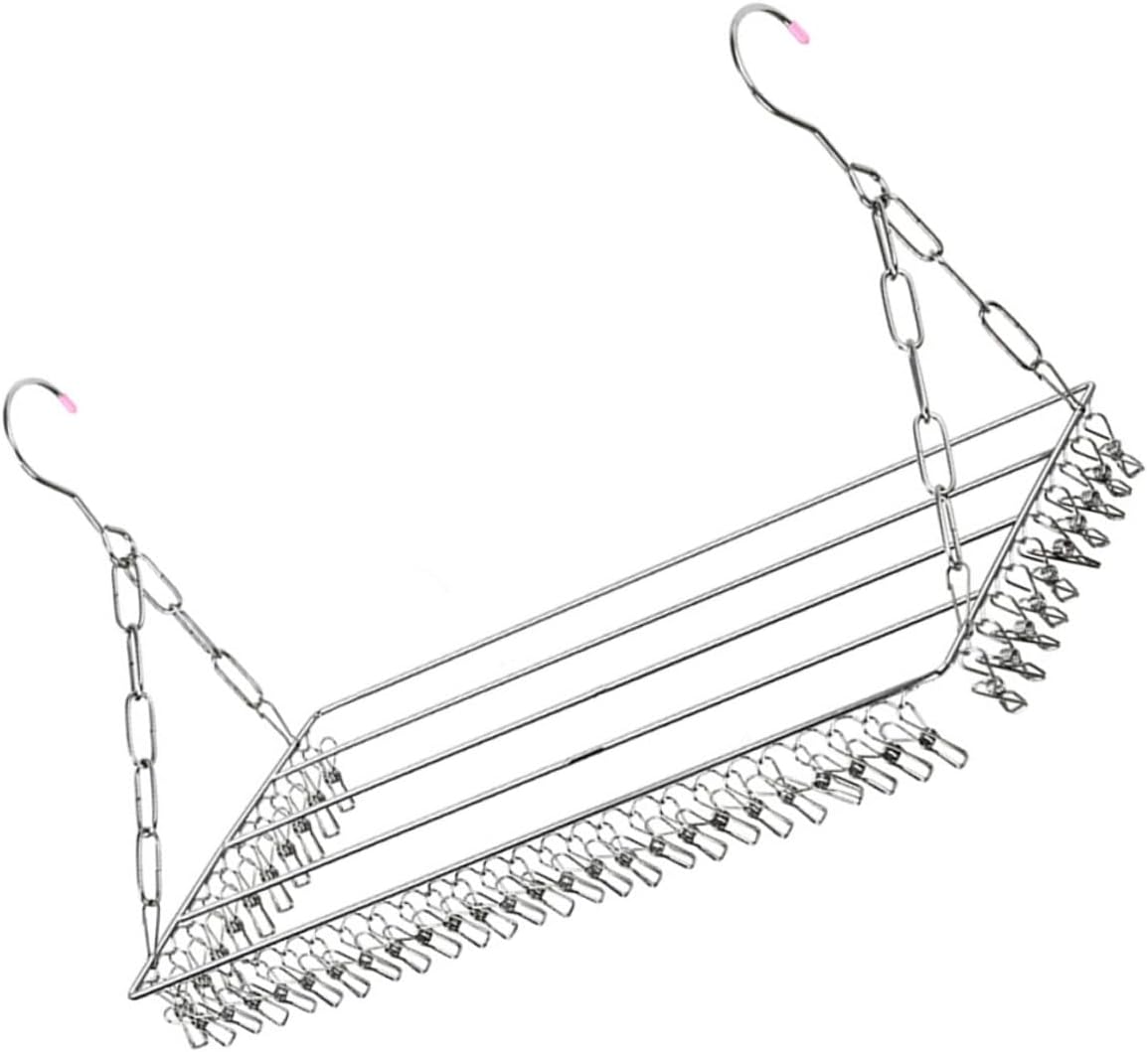 Stainless Steel Clothes Drying Rack 45 Clips Multifunctional Balcony Socks and Pants Hanger Windproof Home Laundry Organizer