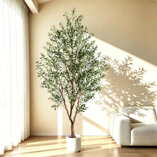 Suntee Olive Tree Artificial Indoor 8ft Tall Faux Olive Tree with Large Olive Branches and Realistic Fruits Fake Floor Plant Artificial Plants Indoor for Home Office Living Room Decor
