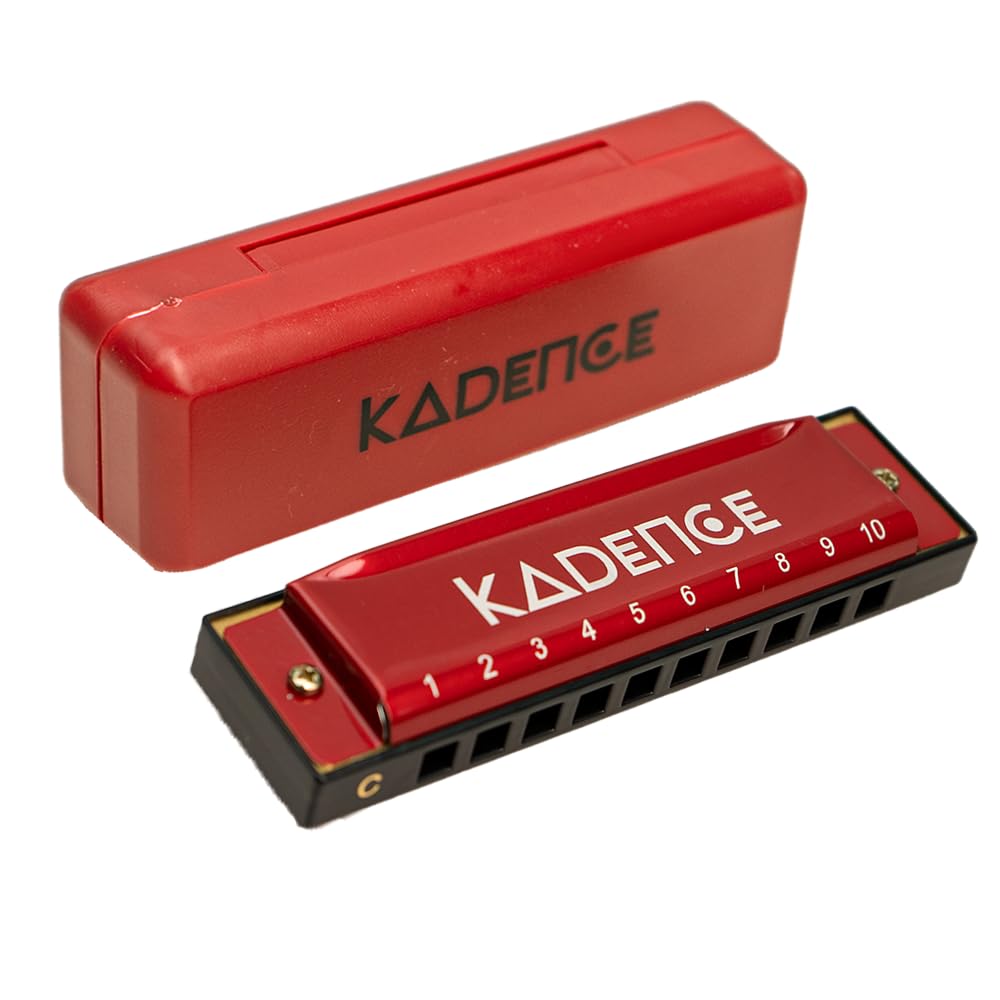 Kadence T104-RD Home Series Diatonic Harmonica | Key of C with 10 Holes and 20 Tones | Portable Mouth Organ with Hard Case | Includes Learning Course | Red