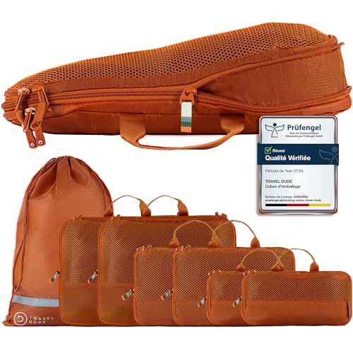 TRAVEL DUDE Organisateur Valise Compressible – Sac de Compression Voyage, Packing Cubes et Pochette Rangement – Idéal pour Rangement Valise et Organisation de Voyage