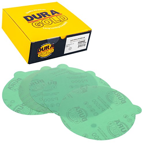 Dura-Gold Premium 6" Green Film PSA Sanding Discs - 2000 Grit (Box of 25) - Self Adhesive Stickyback Sandpaper for DA Sander, Detailing Finishing Cut Abrasive, Sand Automotive Paint Woodworking Wood