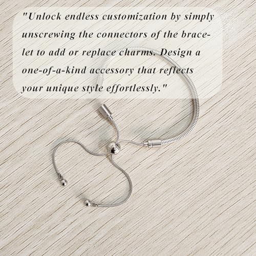 Charm Bracelet for Women Snake Chain Bracelet Handmade DIY Jewelry Gift for Women Adjustable(Silver)3