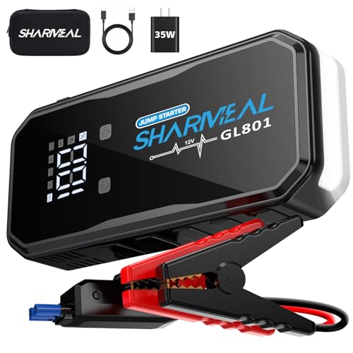 Image of Sharmeal Jump Starter 8000A Battery Jumper Starter Portable 12000mAh Power Bank Pack for Up to All Gas & 12.0L Diesel Engines, 12V Portable Jump Box with 3 Modes Flashlight and Jumper Cab