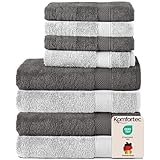 Komfortec 8er Handtuch Set aus 100% Baumwolle, 4 Badetücher 70x140 und 4 Handtücher 50x100 cm, Frottee, Weich, Towel, Groß, Anthrazit/Weiß