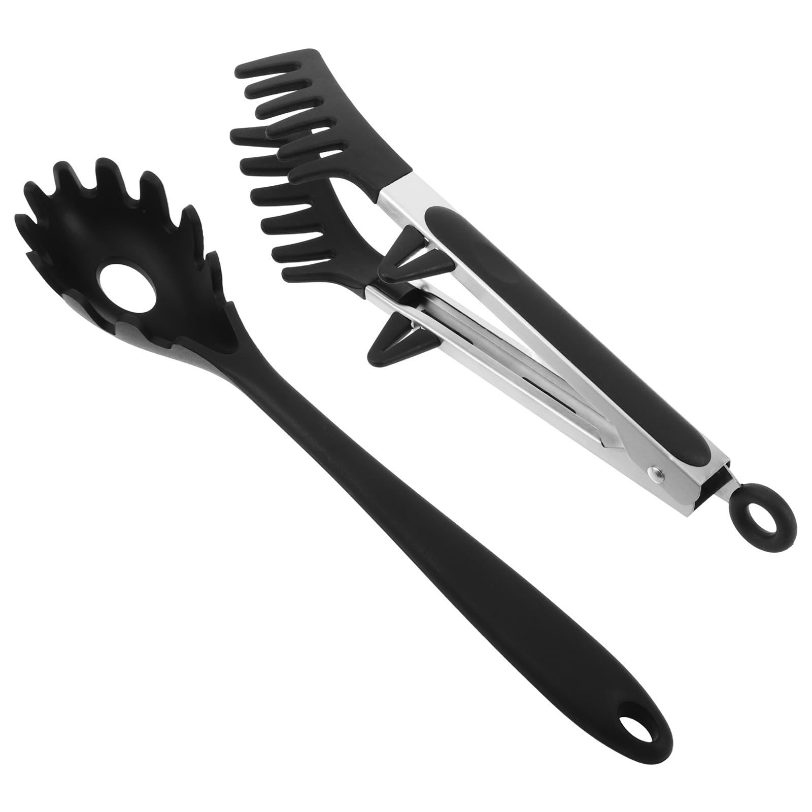 Utensilios de cocina negros para servir pasta sin manchas juego de cucharas para espaguetis