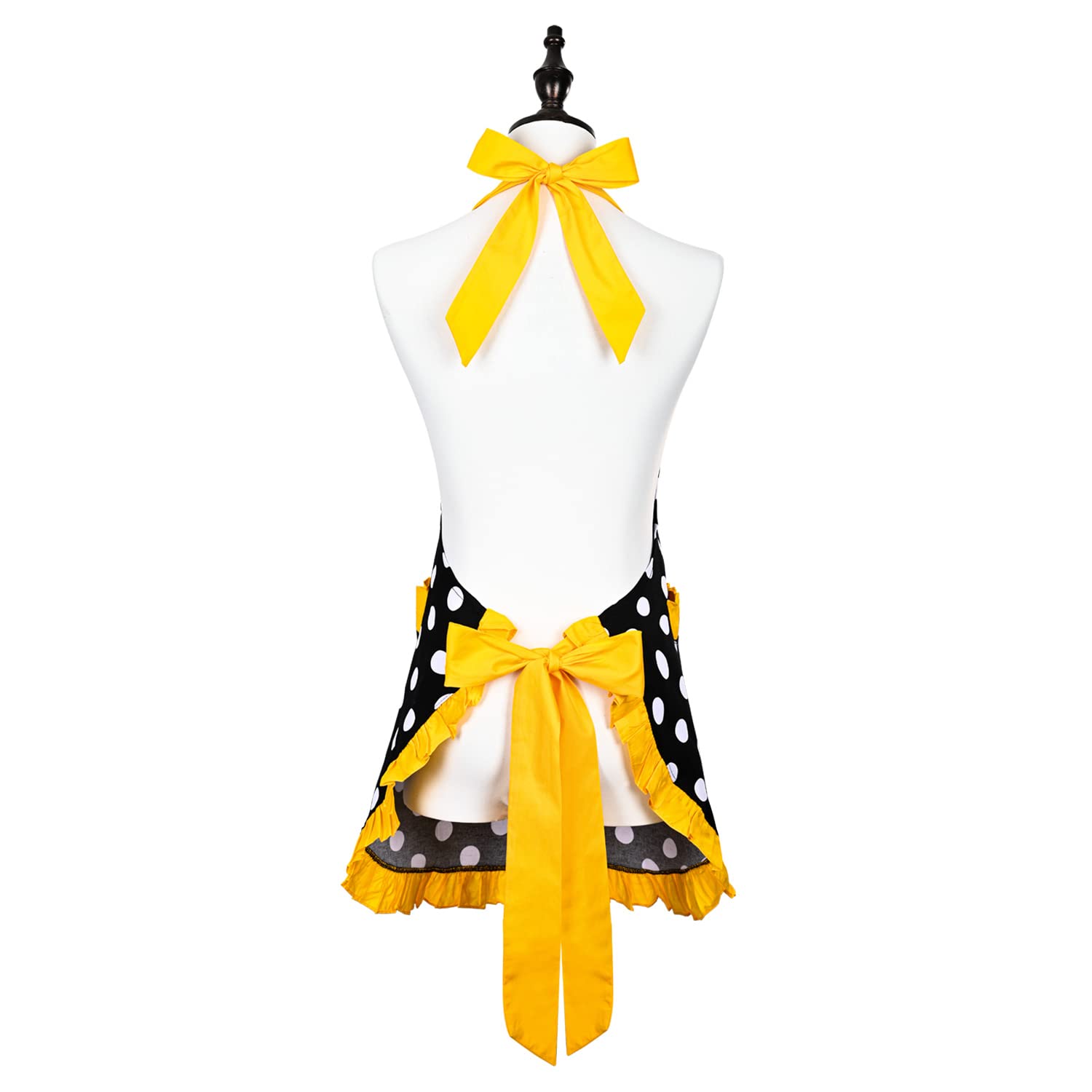 Violet Mist Cute Sweetheart Vintage Apron for Women Girls Polka Dot Retro Stylish Apron Sexy Black Dress 50s Aprons Lace Ruffle Adjustable Neck Strap Flirty Aprons Halloween Christmas Mothers Gifts: Yellow