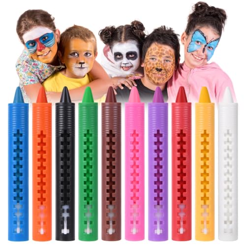 AOMIG Pinturas para Rosto para Crianças, 10 Cores Segurança Não Tóxica Lápis de Cor Pintura para Rosto, Pintura Corporal e Facial para Barriga de Grávida, Pinturas de Maquiagem para Halloween Festival