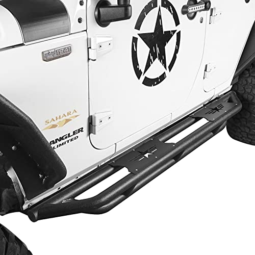Hooke Road Wrangler JK Side Steps Running Board Rocker Guards Compatible with Jeep Wrangler JK Unlimited 4 Doors 2007-2018