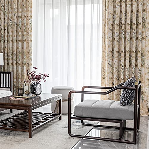 Leeva Grünpflanzen-Vorhänge aus Weizen für Esszimmer, Ösen, Lichtfilterung, Weizen-Druck, brauner Hintergrund, 243,8 cm Länge x 132,1 cm Breite, Vorhang für Kinder, Kinderzimmer, Büro, 2 Paneele Cover
