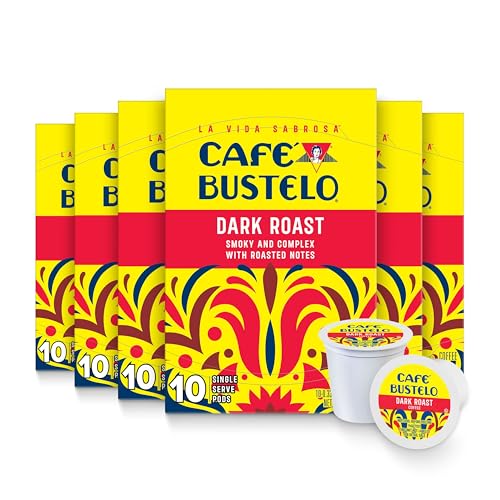Image of Cafe Bustelo Dark Roast, Single Serve Coffee Pods, 10 Count (Pack of 6)